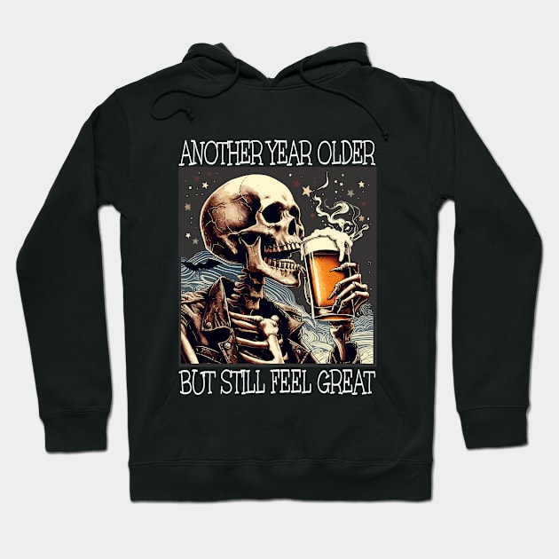 Birthday Mens Beer Drinking Skeleton Hoodie by Kudostees